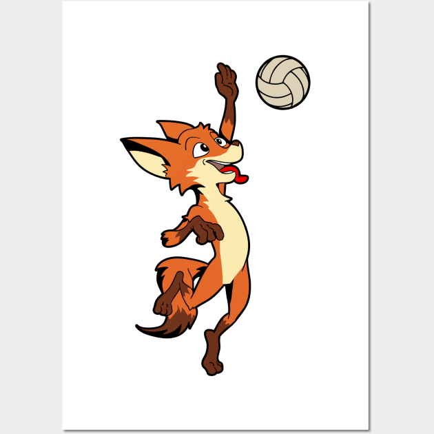 Comic fox plays volleyball Wall Art by Modern Medieval Design